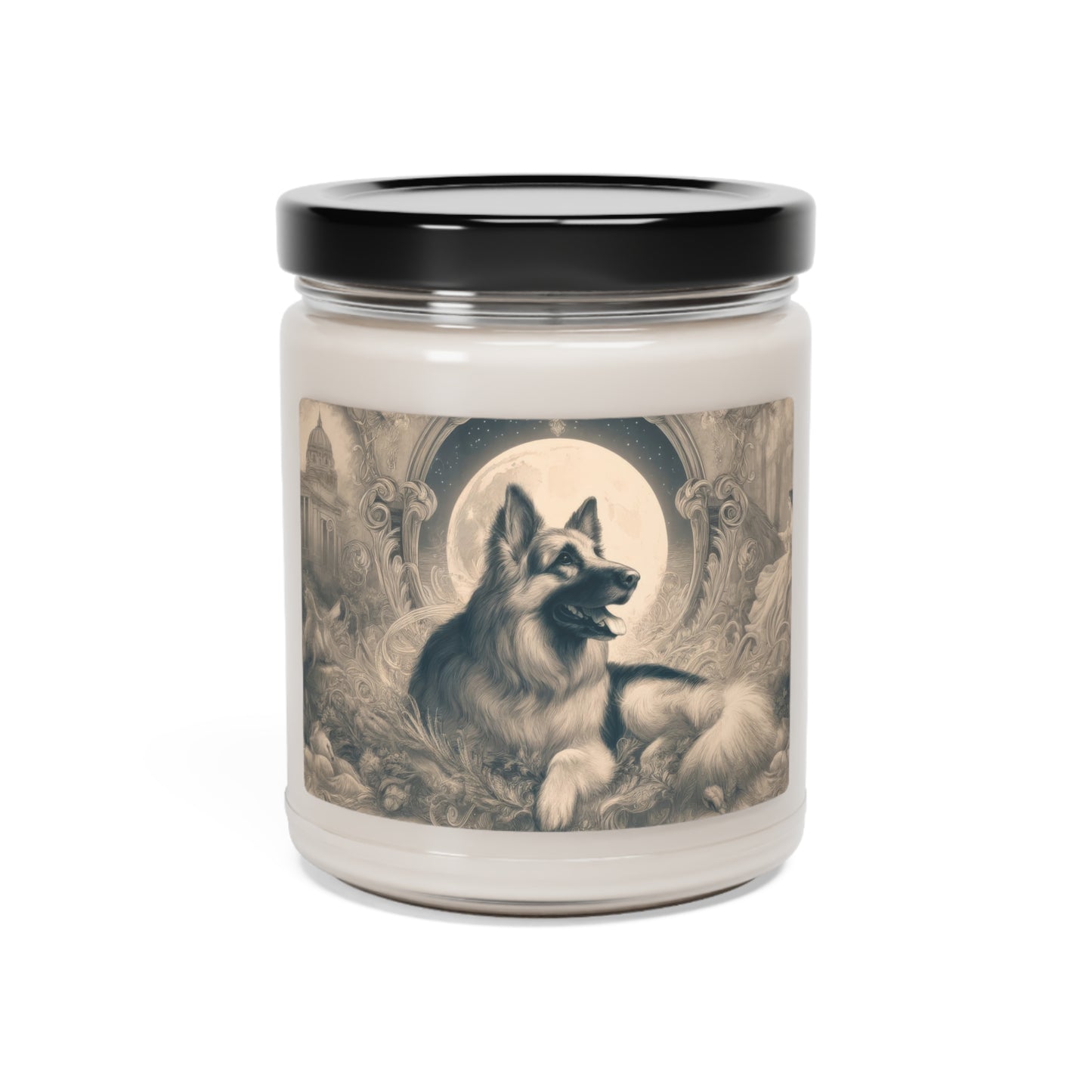 Dreamy fantasy and rococo German Shepherd Scented Soy Candle, 9oz