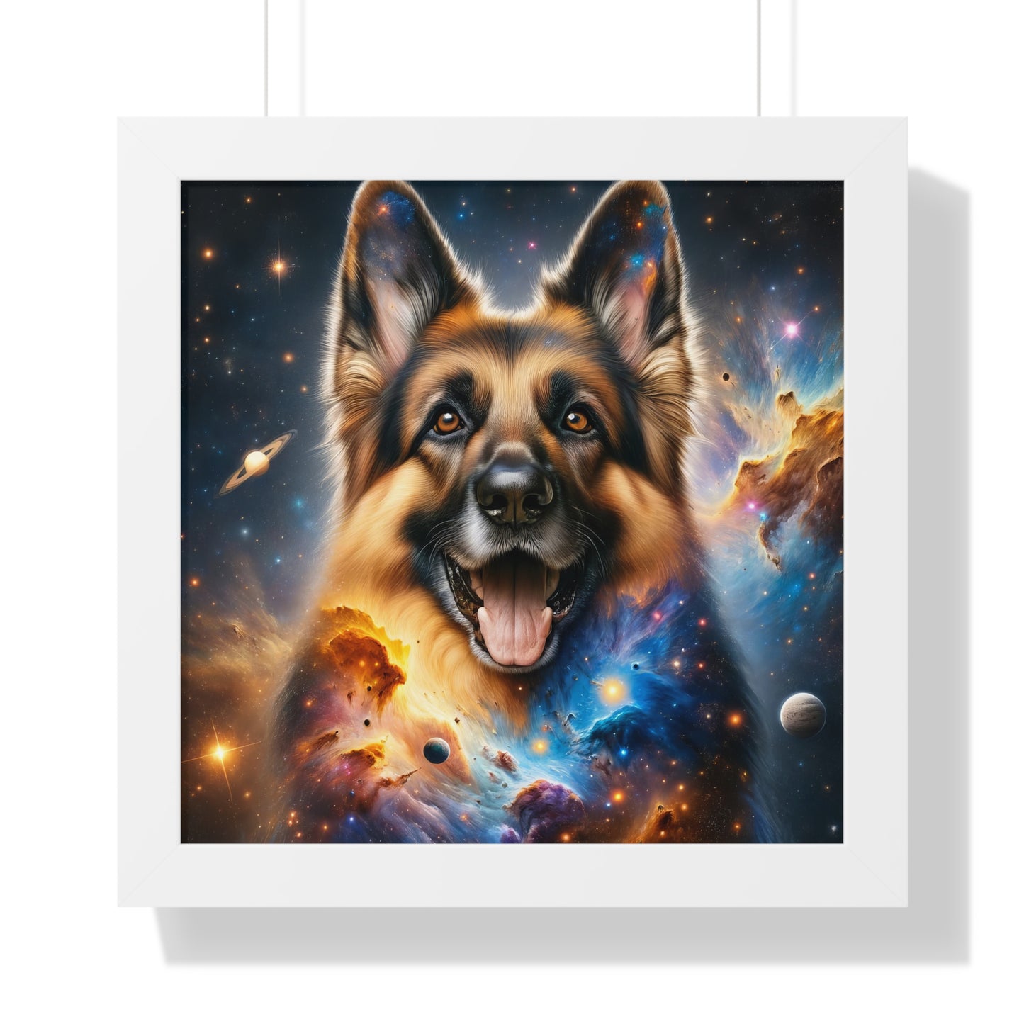 German Shepherd in Space Framed Poster Painting 16x16