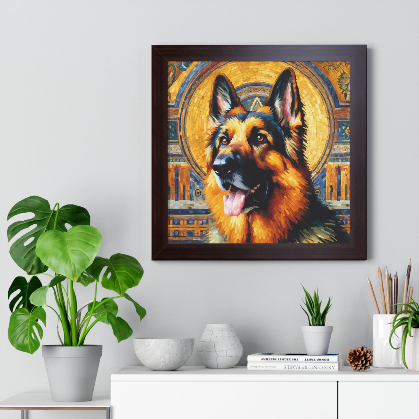 Neo-impressionist German Shepherd Framed Poster Painting 16x16