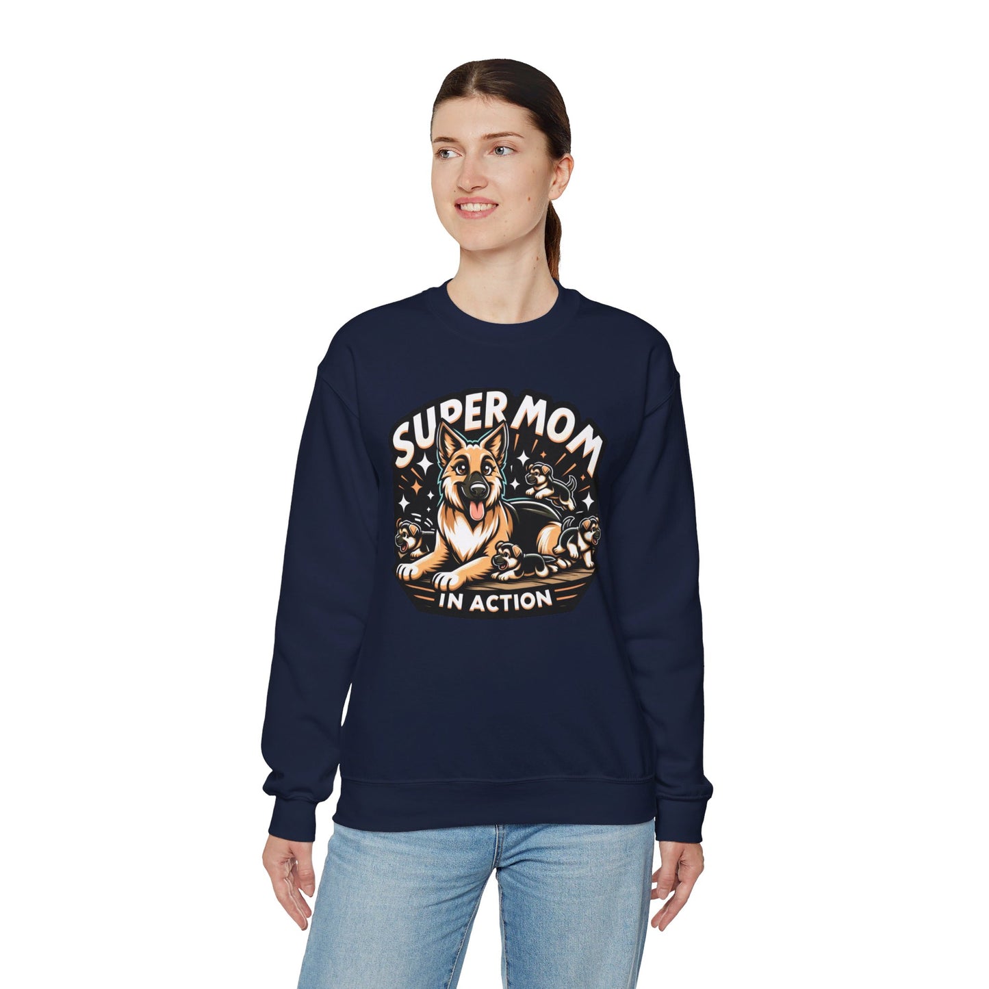 Super Mom in Action Sweatshirt (10 colors) (German Shepherd)