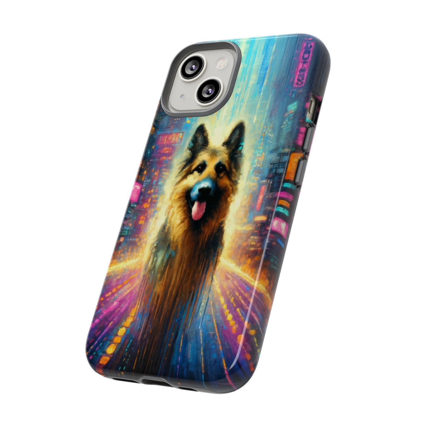 Impressionism meets cyberpunk German Shepherd Phone Case