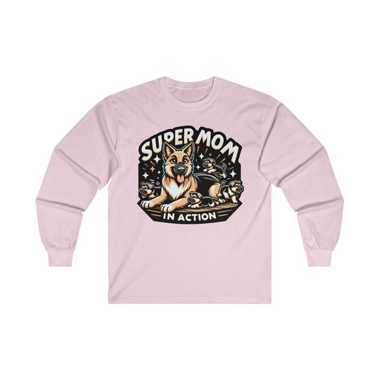 Super Mom in Action Long Sleeve Shirt (20 colors) (German Shepherd)