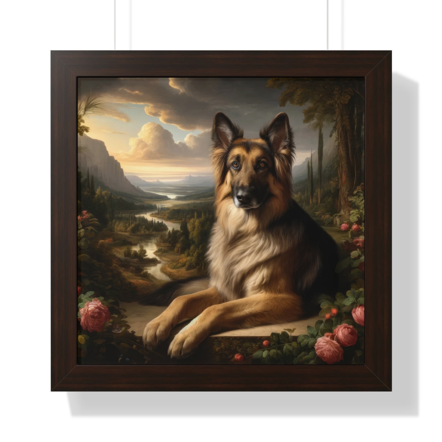 Romanticism inspired German Shepherd Framed Poster Painting 16x16