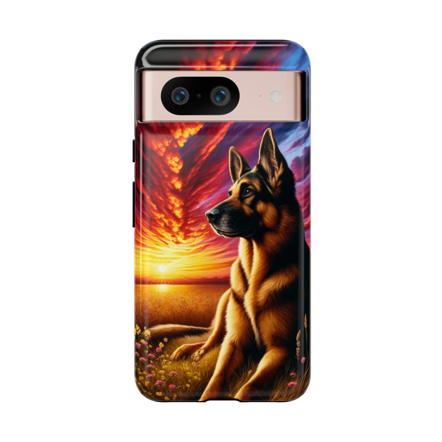 German Shepherd Watching a Sunset Phone Case