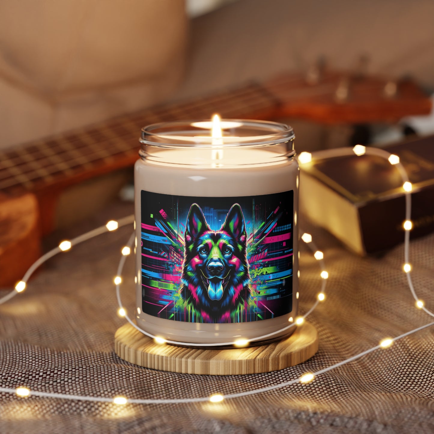 Neon graffiti German Shepherd Scented Soy Candle, 9oz