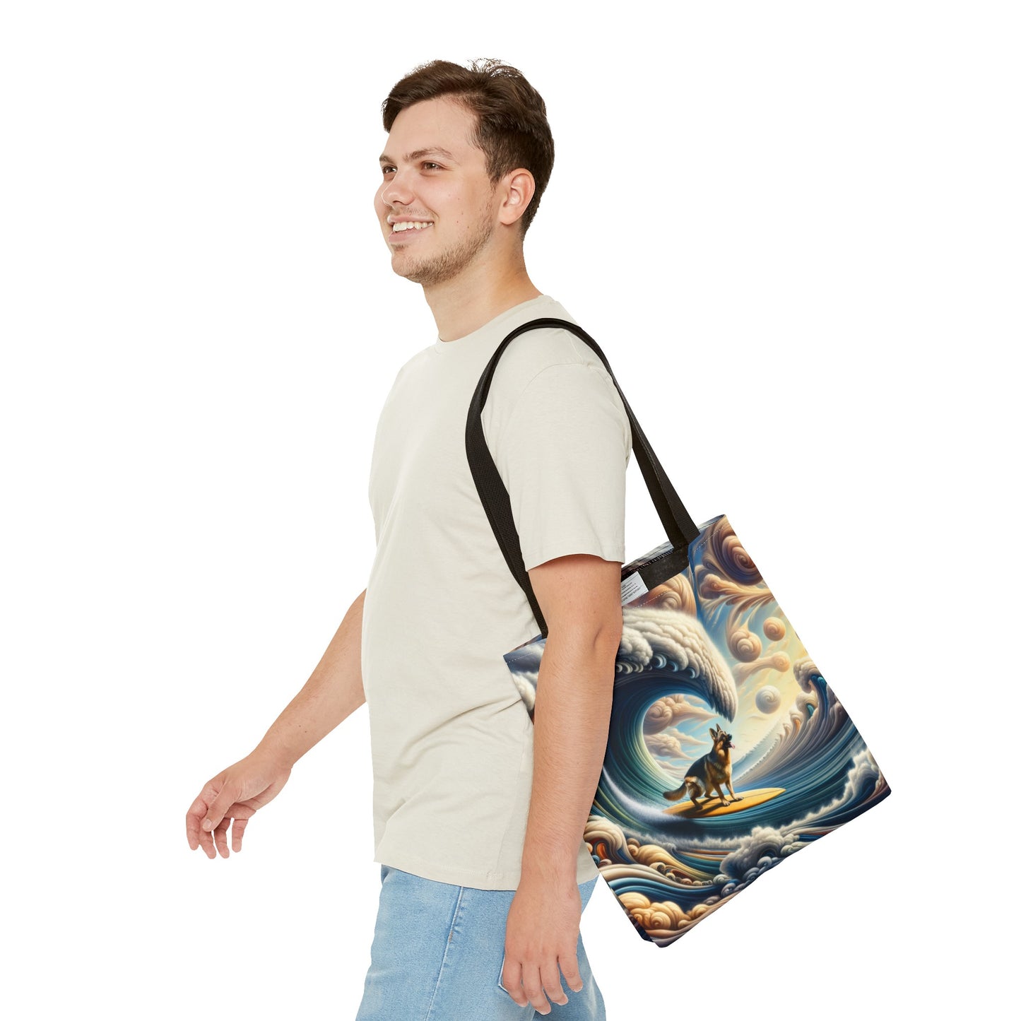 German Shepherd Surfing Tote Bag