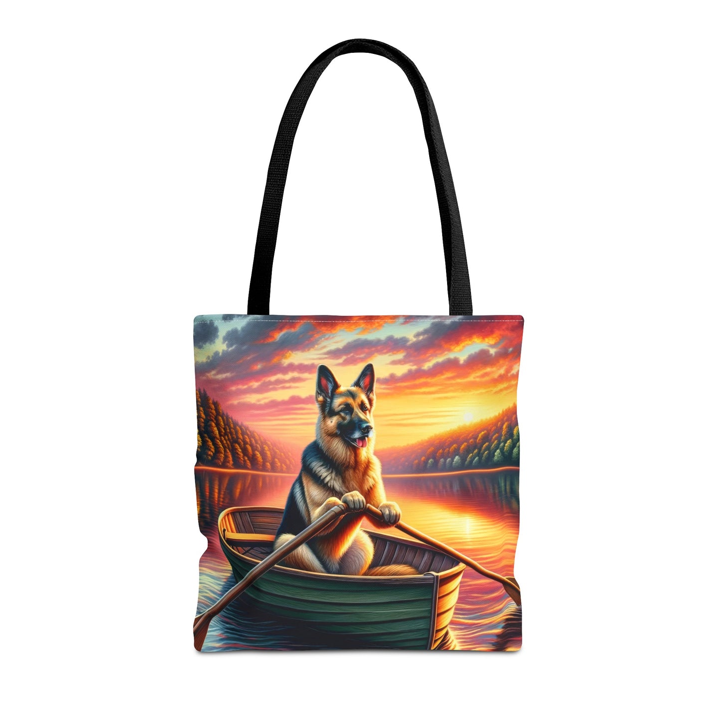 German Shepherd Rowing a Boat Tote Bag