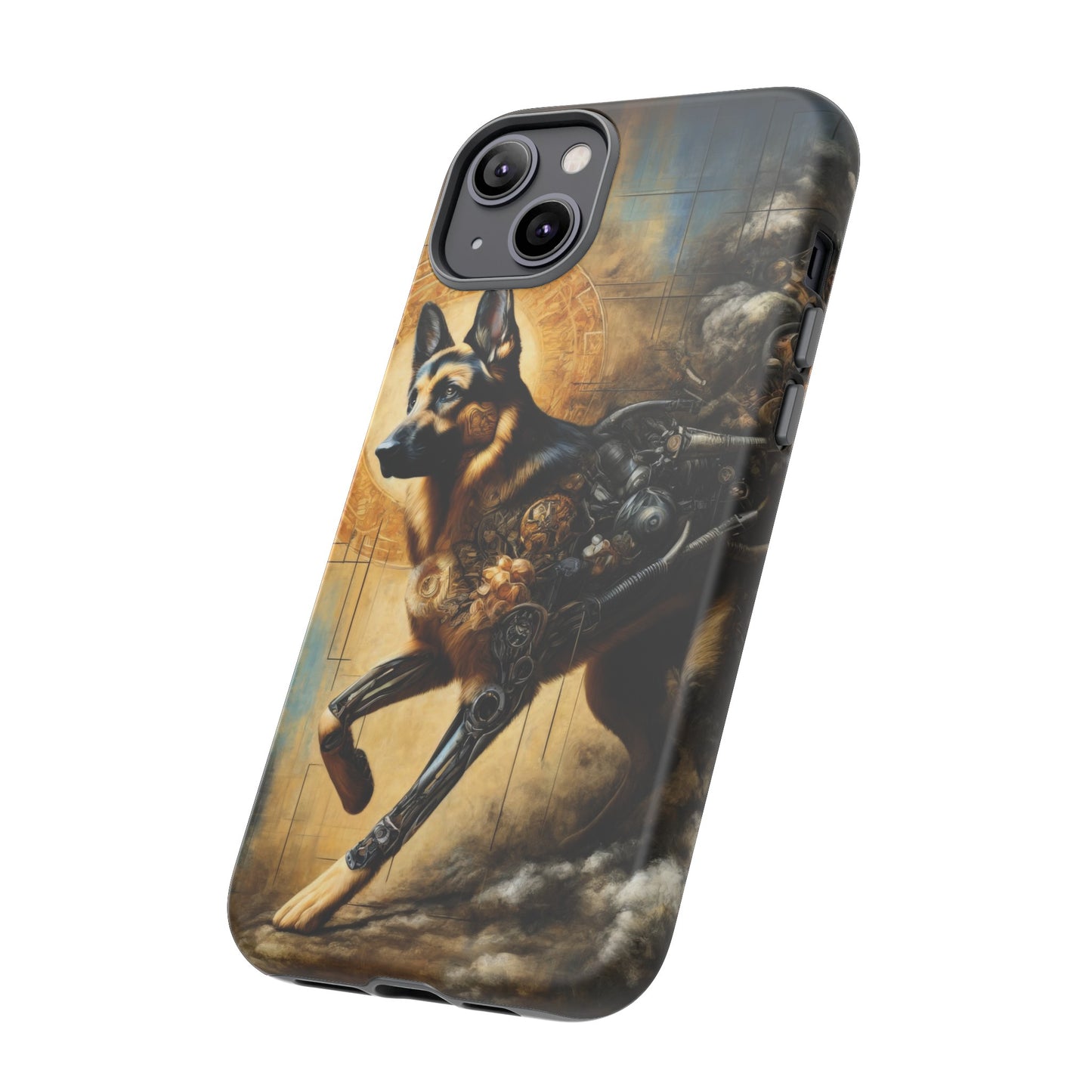 Byzantine, charcoal, and cybernetic German Shepherd Phone Case