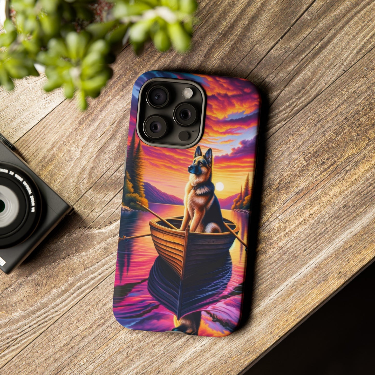 German Shepherd Rowing a boat Phone Case