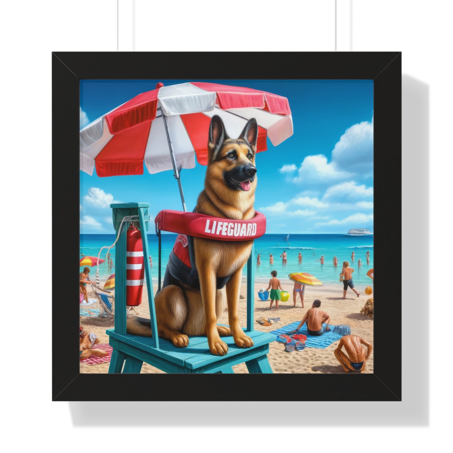 German Shepherd Lifeguard Framed Poster Painting 16x16