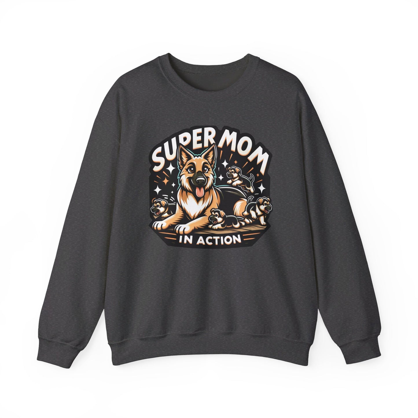 Super Mom in Action Sweatshirt (10 colors) (German Shepherd)