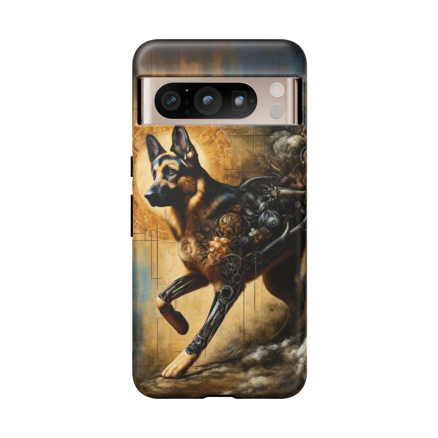 Byzantine, charcoal, and cybernetic German Shepherd Phone Case