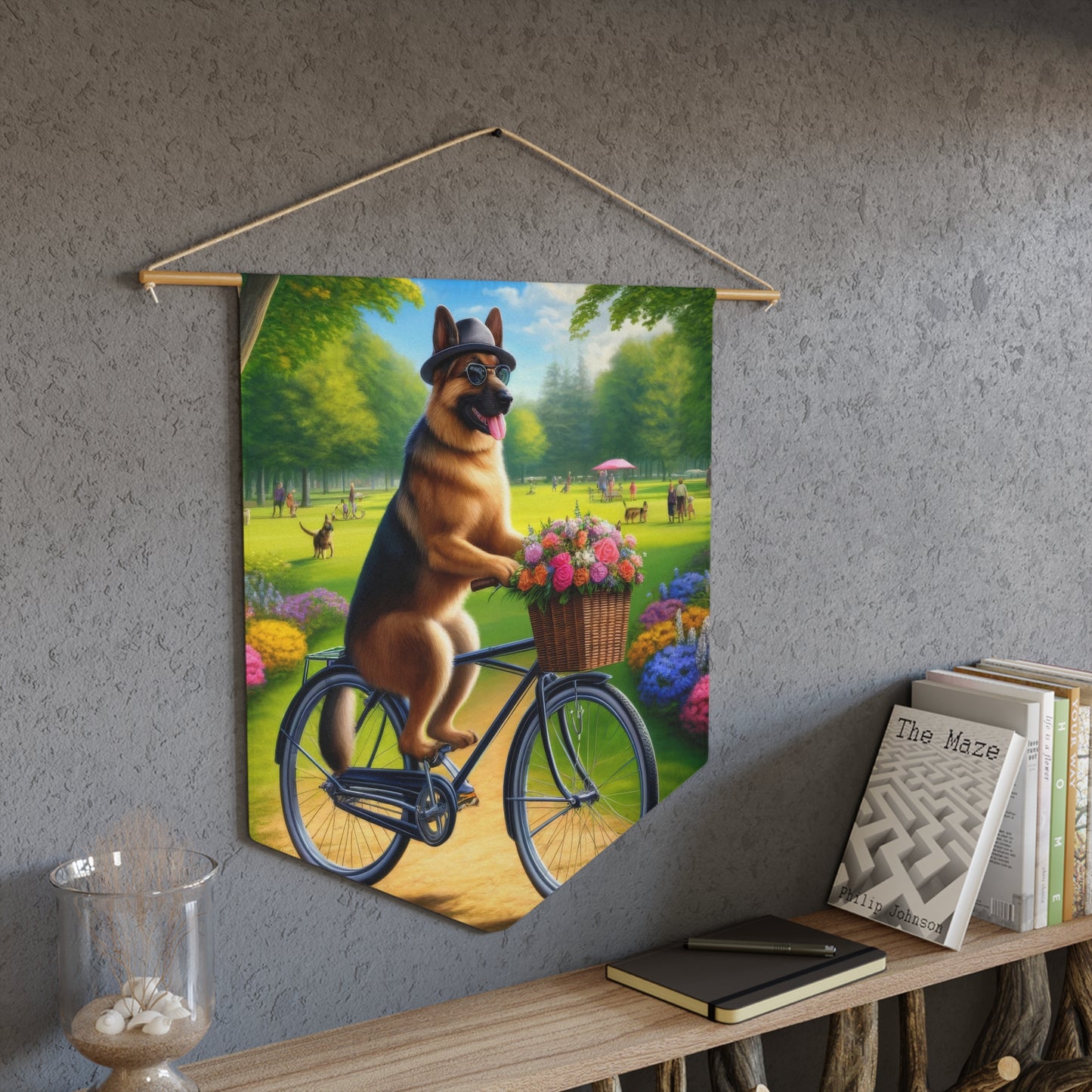 German Shepherd Riding a Bicycle Pennant