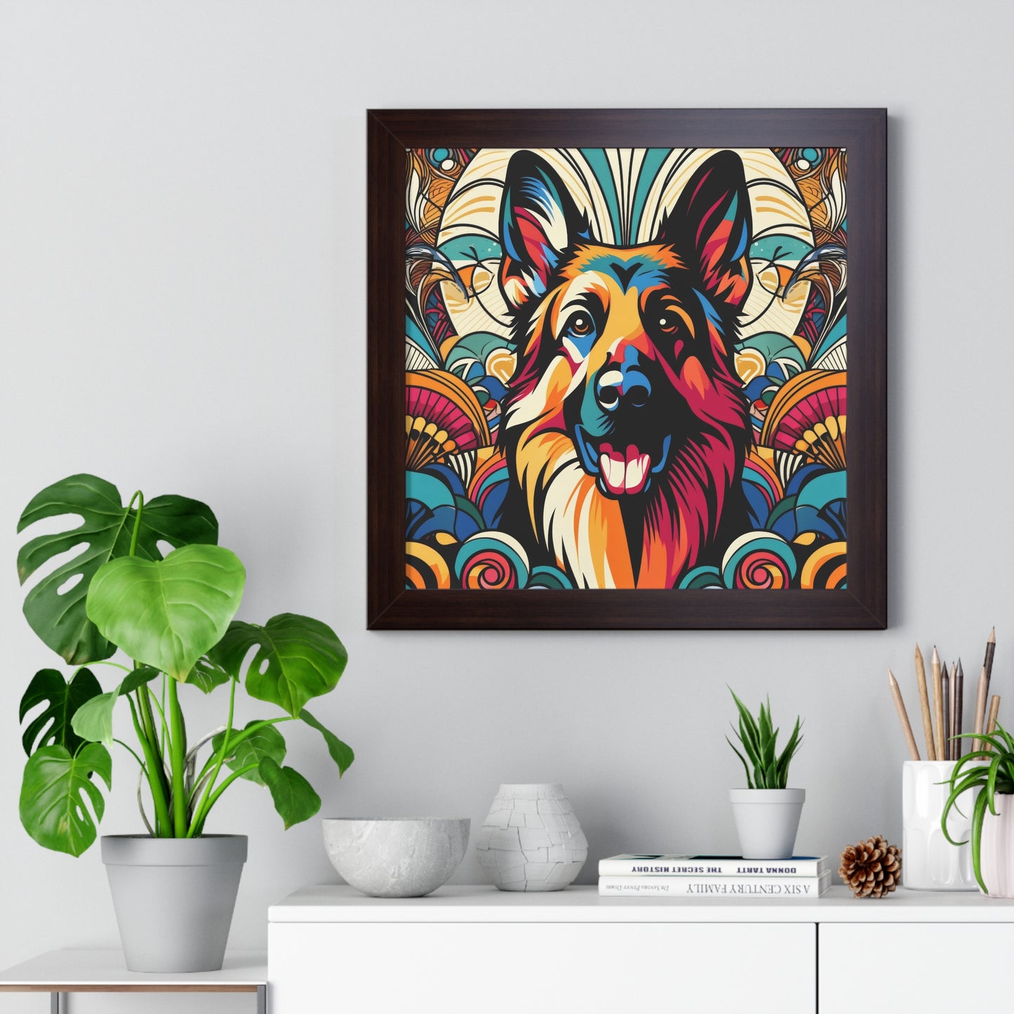 Art German Shepherd Framed Poster Painting 16x16