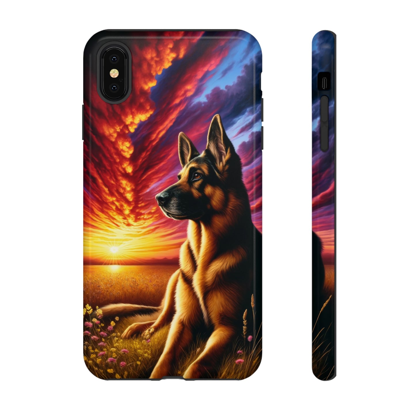 German Shepherd Watching a Sunset Phone Case