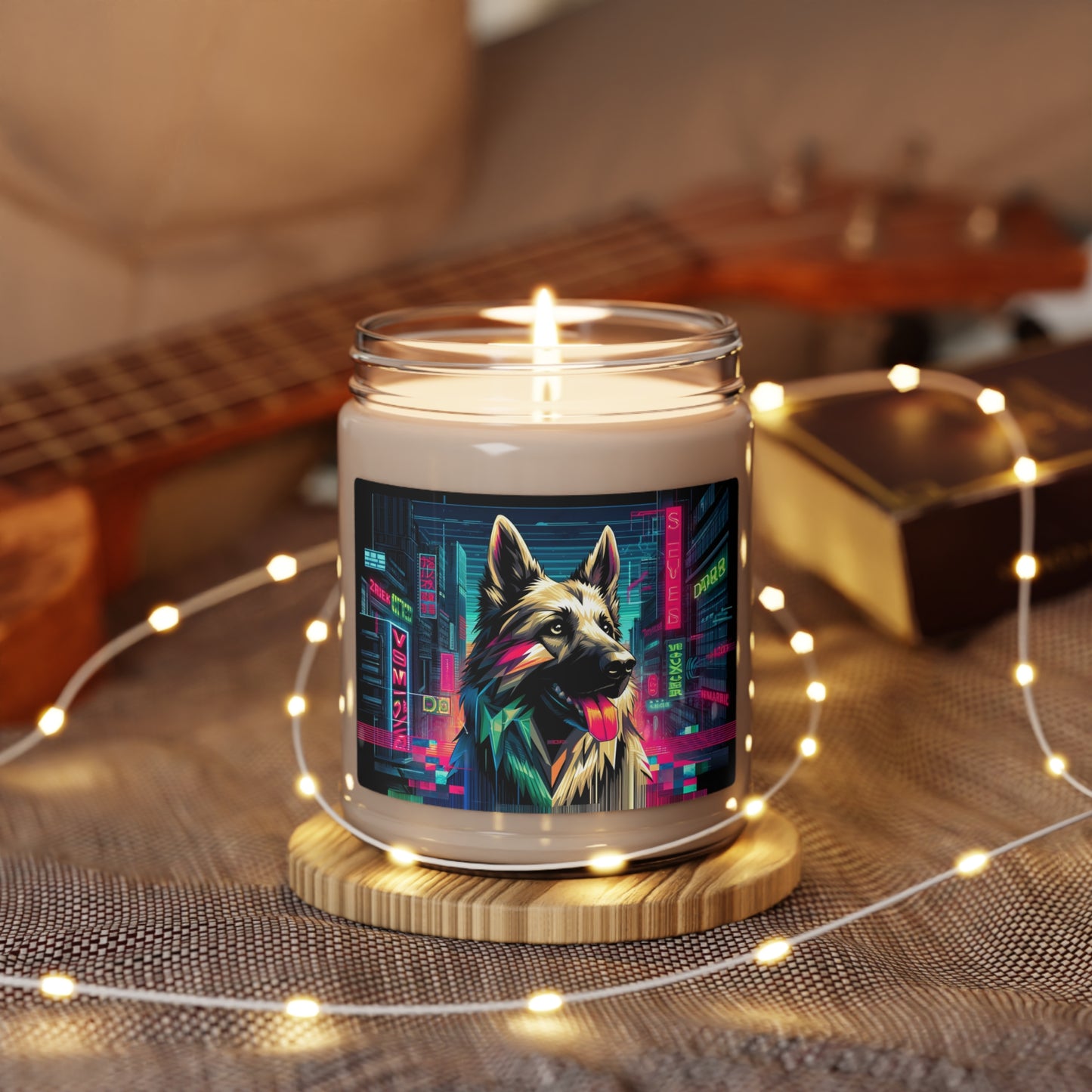 Glitch art German Shepherd Scented Soy Candle, 9oz