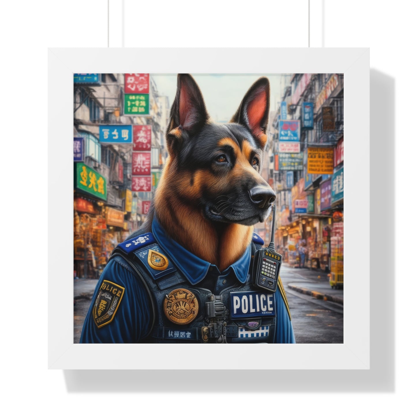 German Shepherd Police Officer Framed Poster Painting 16x16