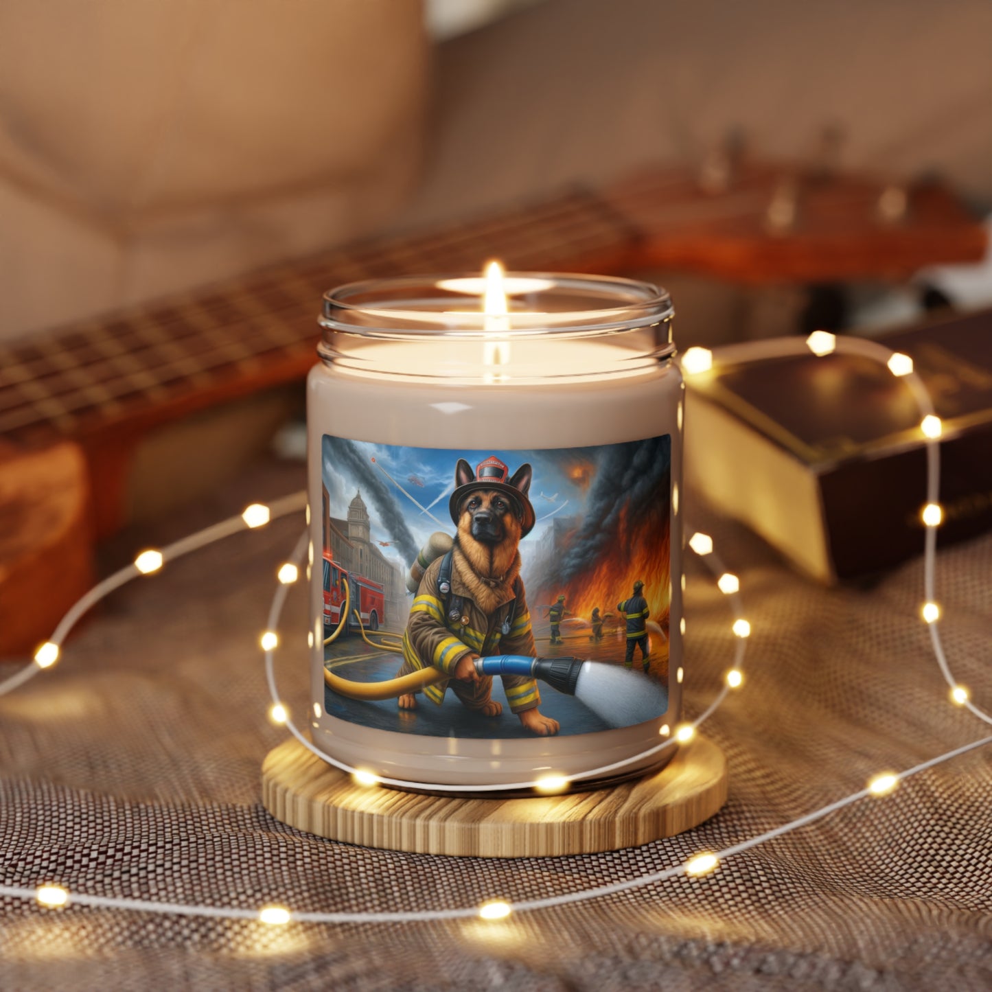 German Shepherd Working as a Fireman Scented Soy Candle, 9oz