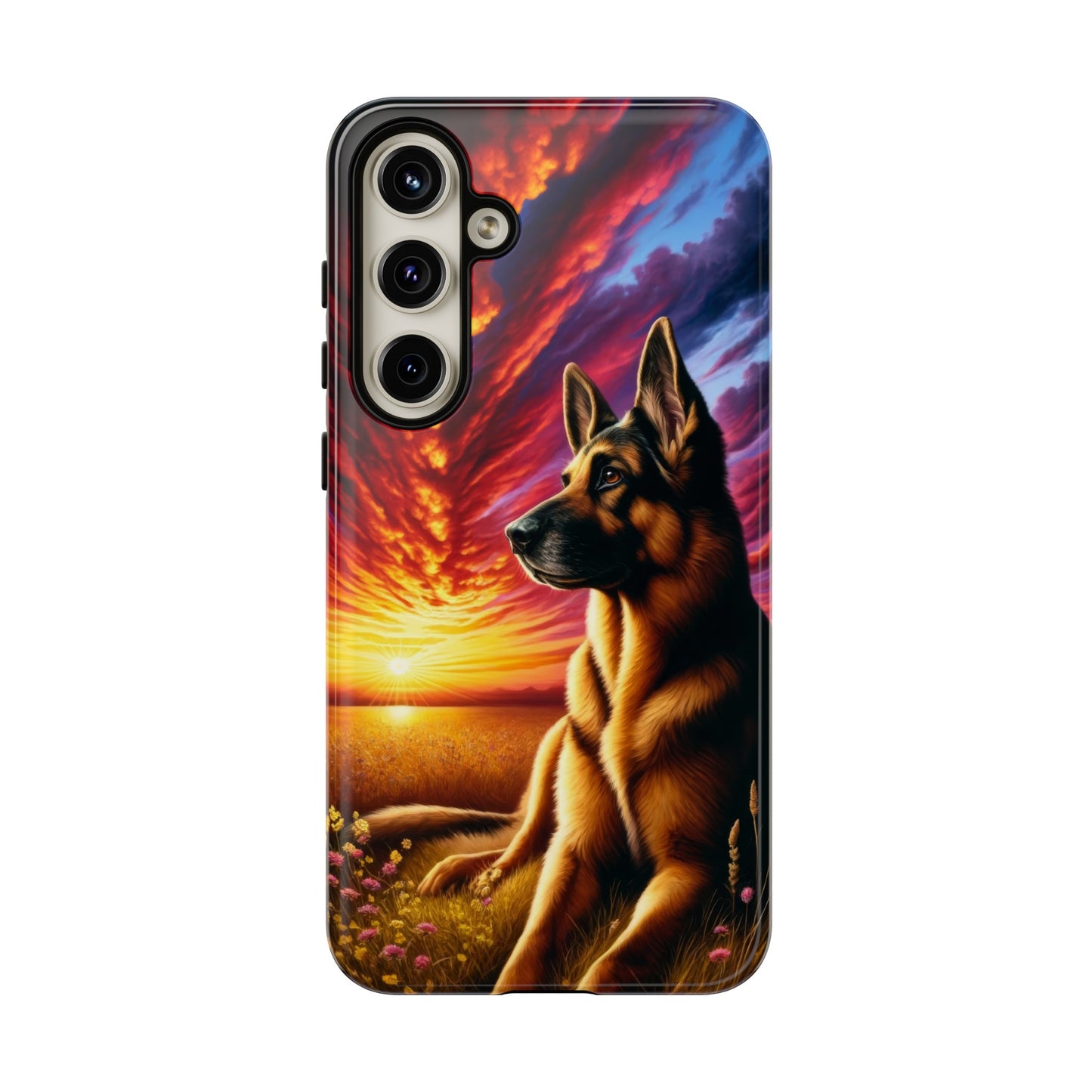 German Shepherd Watching a Sunset Phone Case