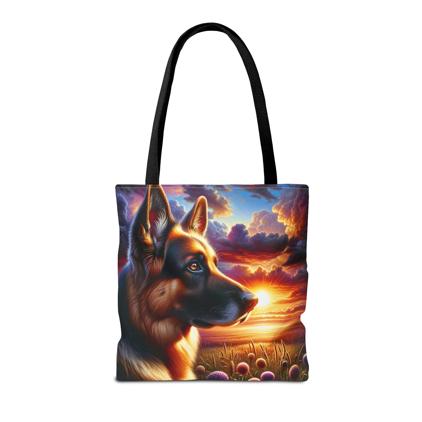 German Shepherd Watching a sunset Tote Bag