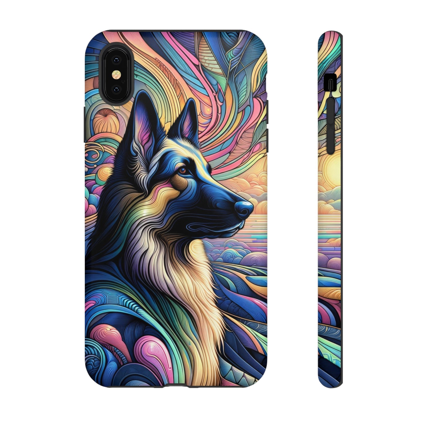 Art nouveau and vaporwave German Shepherd Phone Case