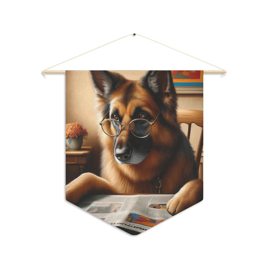 German Shepherd Reading a Newspaper Pennant