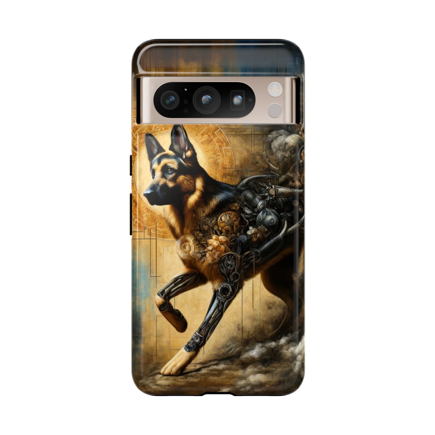 Byzantine, charcoal, and cybernetic German Shepherd Phone Case