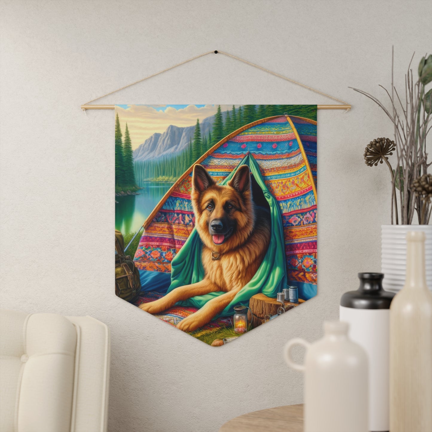 German Shepherd Camping  Pennant