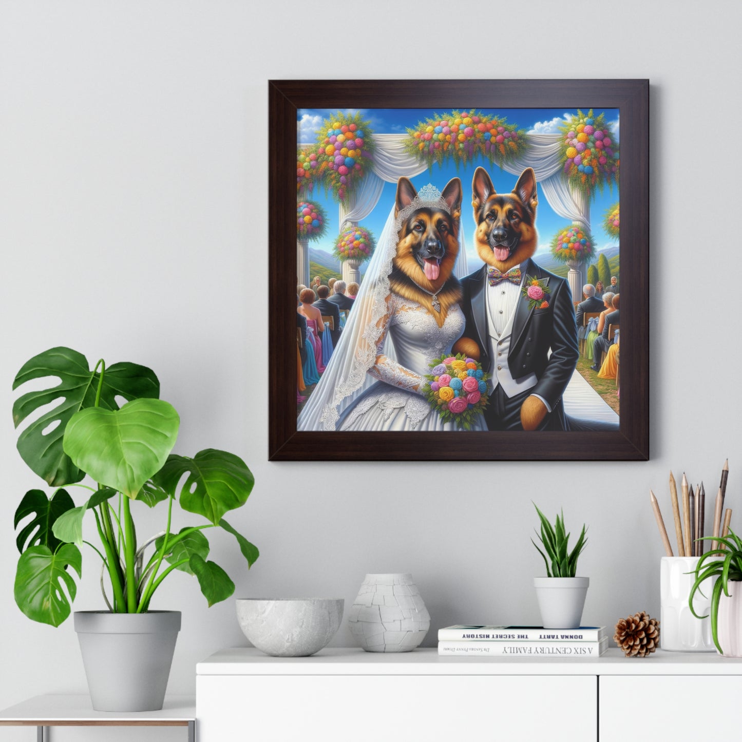 German Shepherds getting Married Framed Poster Painting 16x16