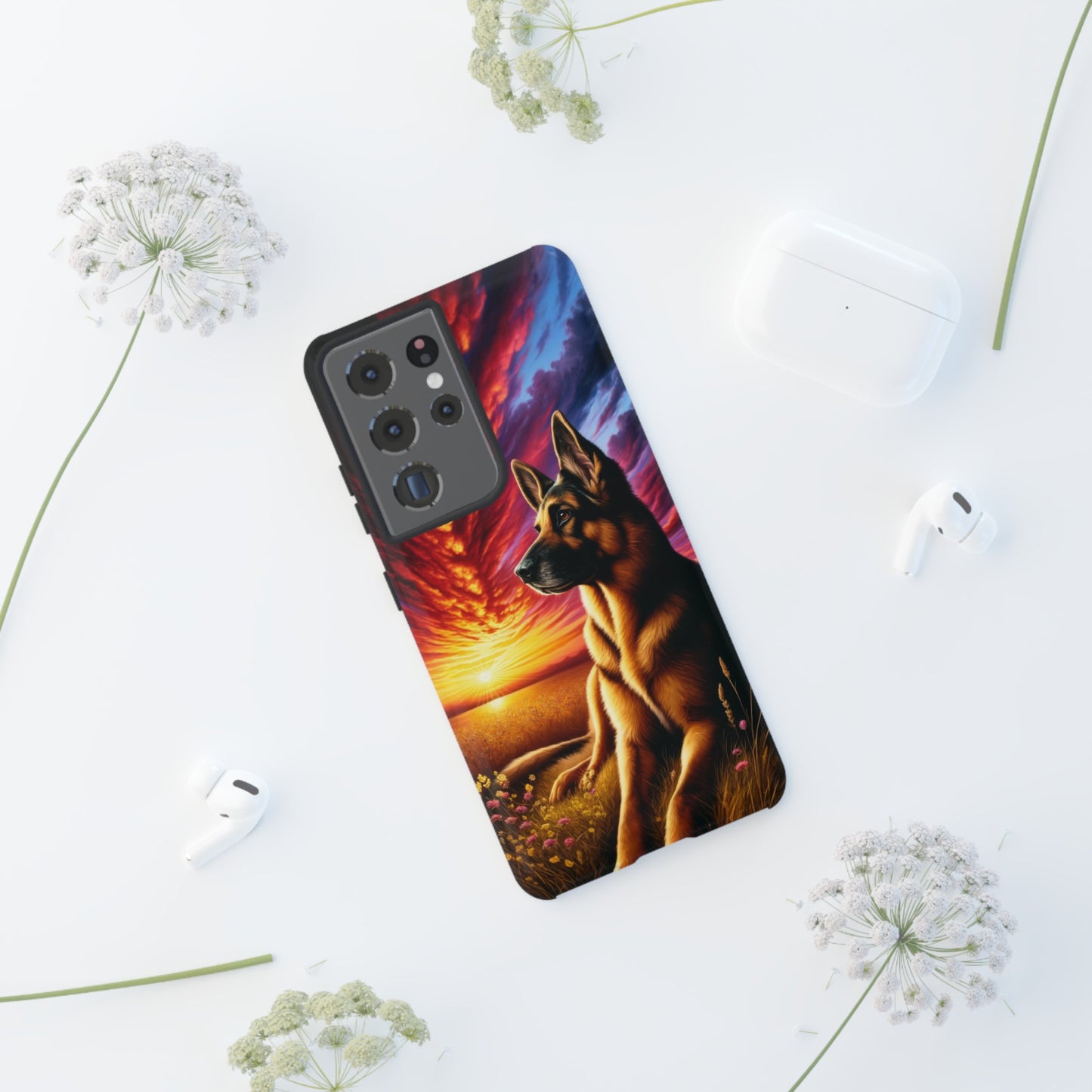 German Shepherd Watching a Sunset Phone Case