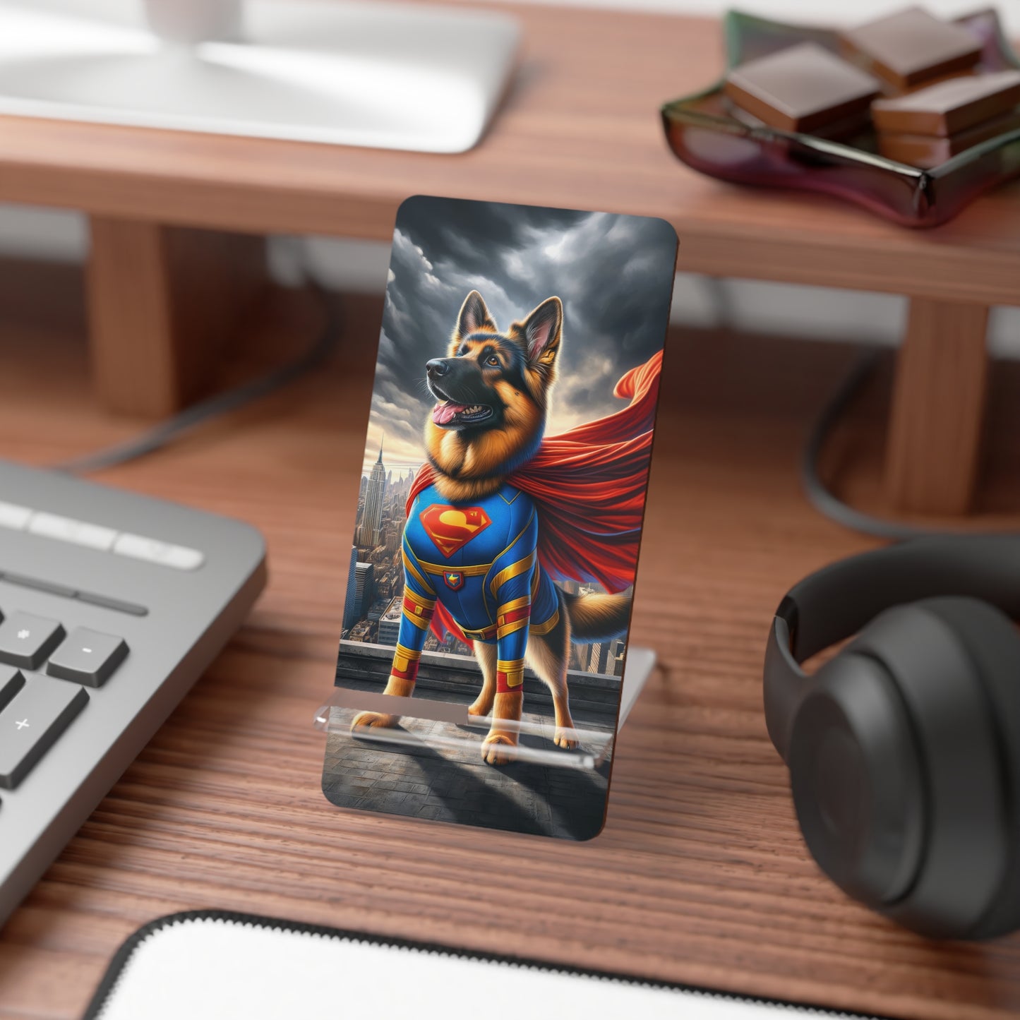 German Shepherd Superhero Smartphone Stand