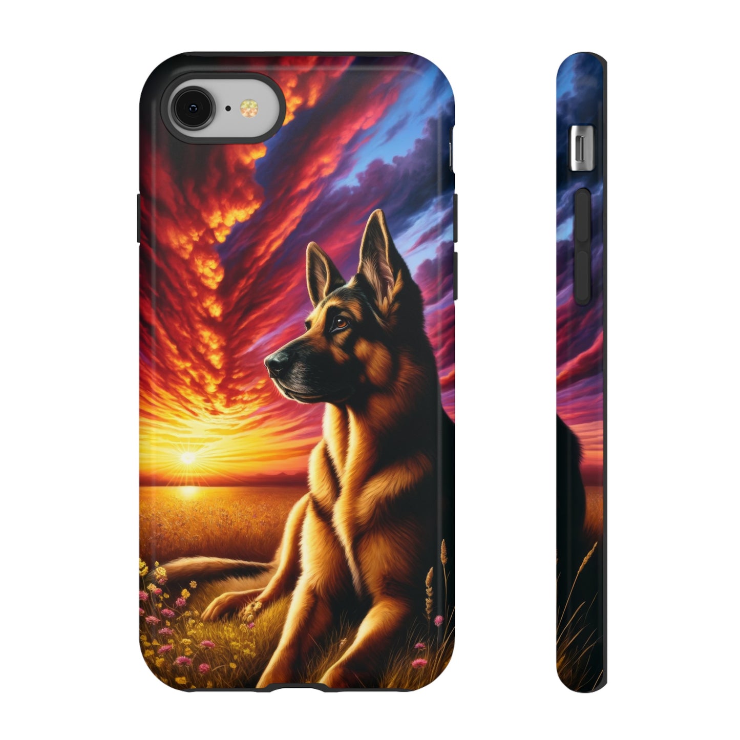 German Shepherd Watching a Sunset Phone Case