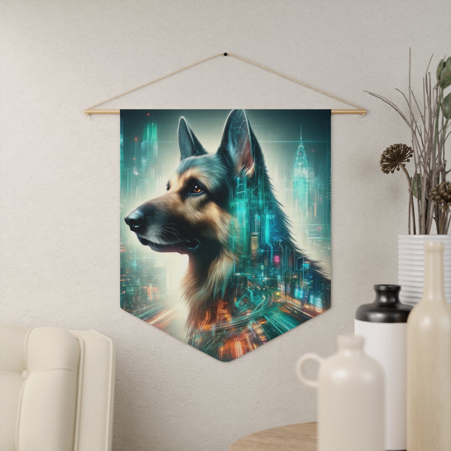 Cyberpunk German Shepherd Pennant