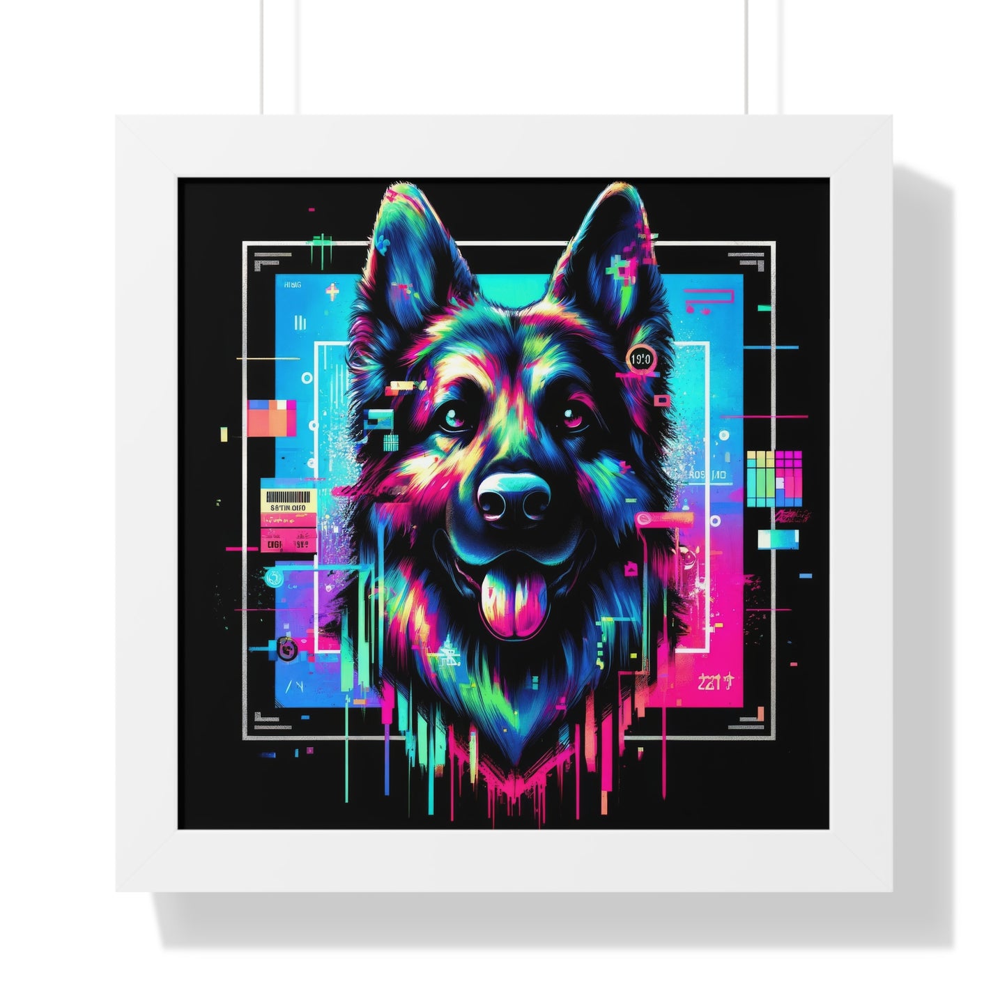 Neon graffiti German Shepherd Framed Poster Painting 16x16