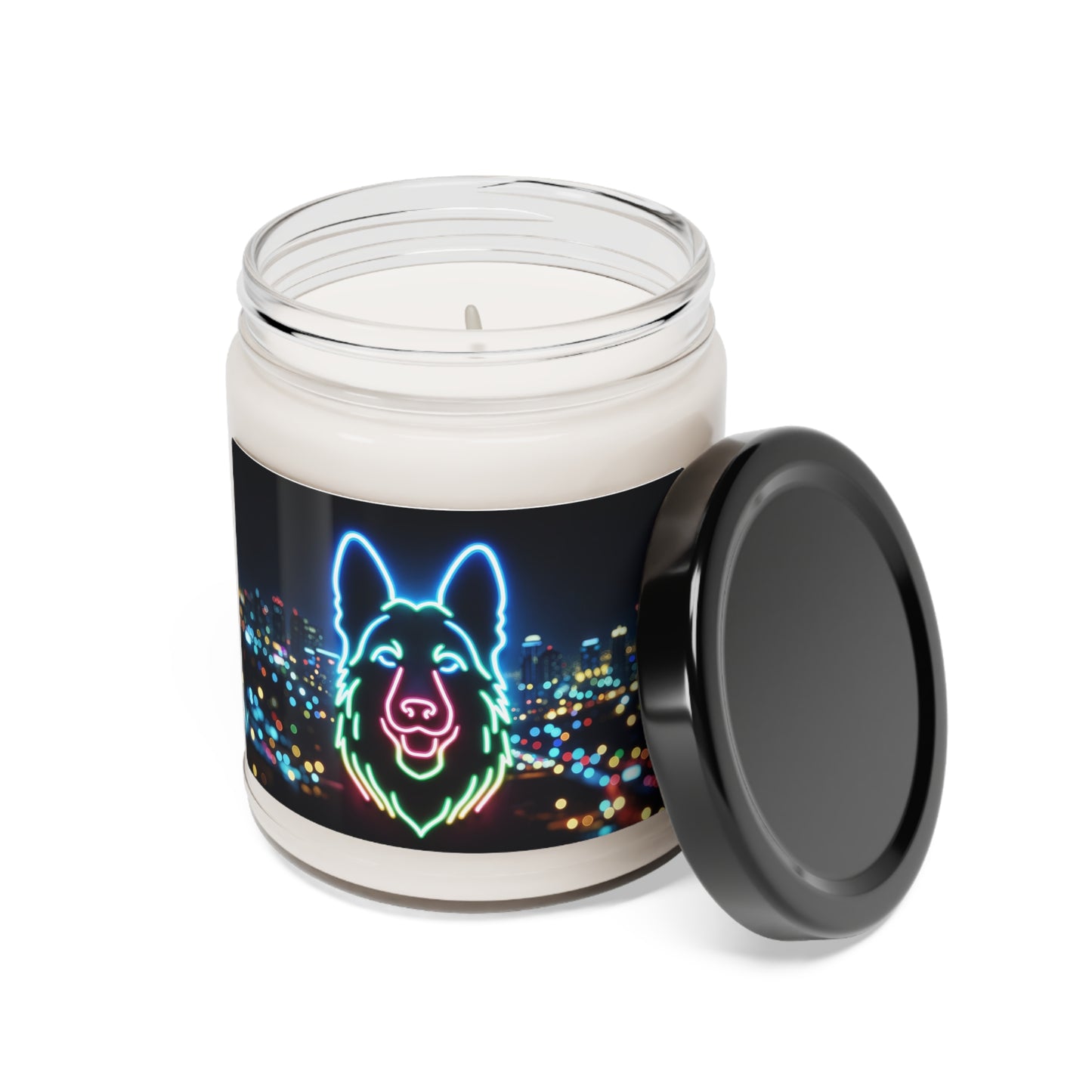 Neon outline of a German Shepherd Scented Soy Candle, 9oz