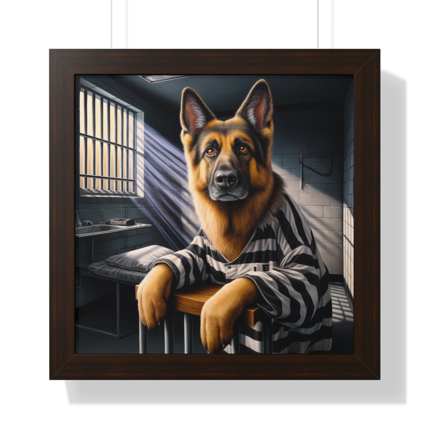 German Shepherd as a prisoner Framed Poster Painting 16x16