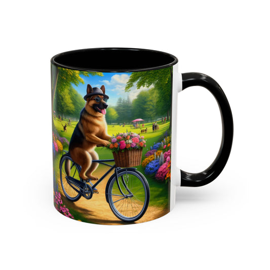 German Shepherd Riding a Bicycle Coffee Mug