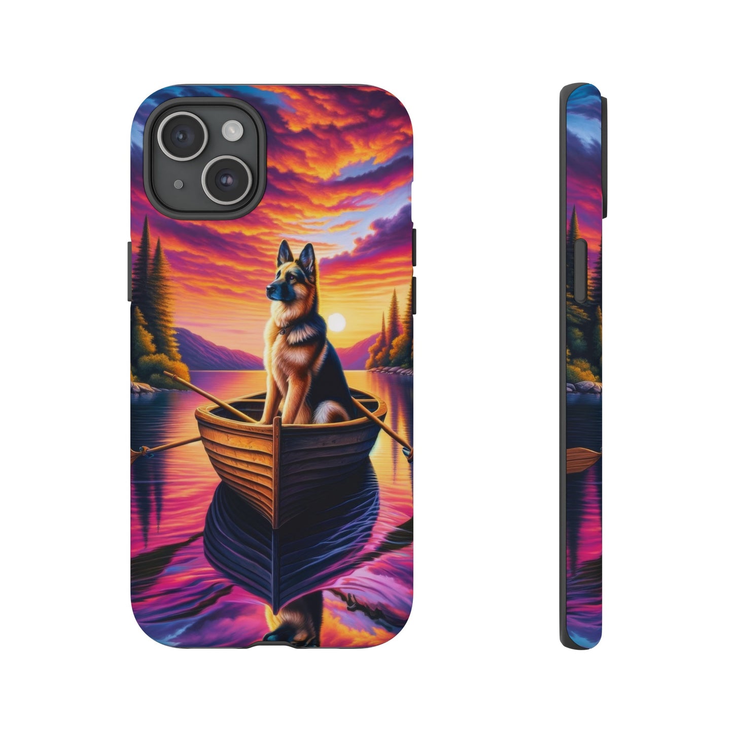 German Shepherd Rowing a boat Phone Case