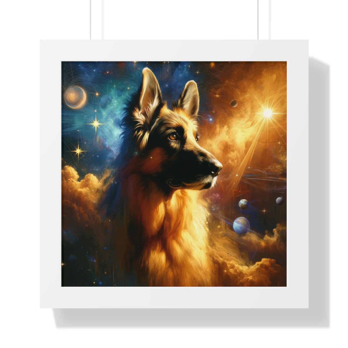 Sci-fi and stars-themed German Shepherd Framed Poster Painting 16x16