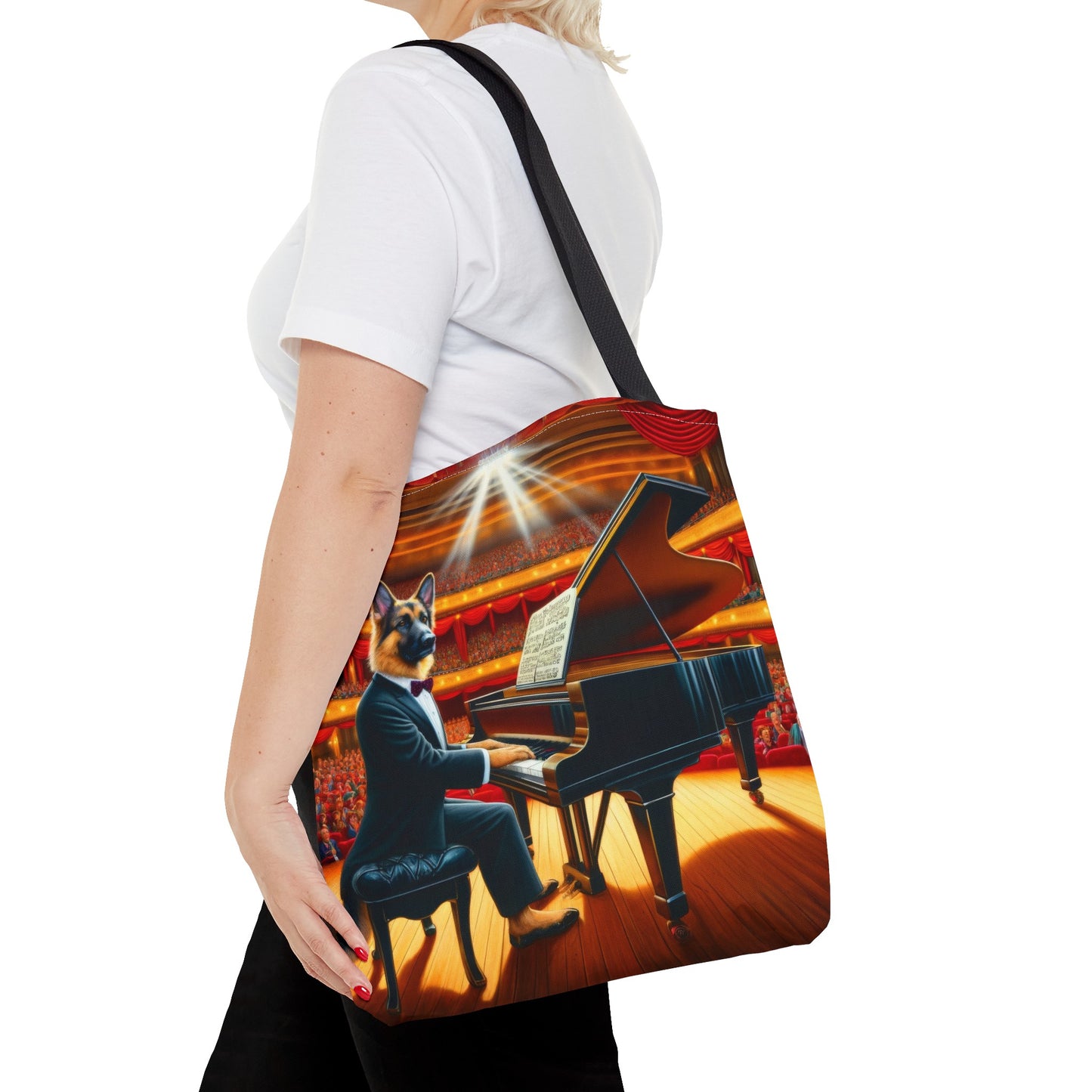 German Shepherd Playing the Piano Tote Bag