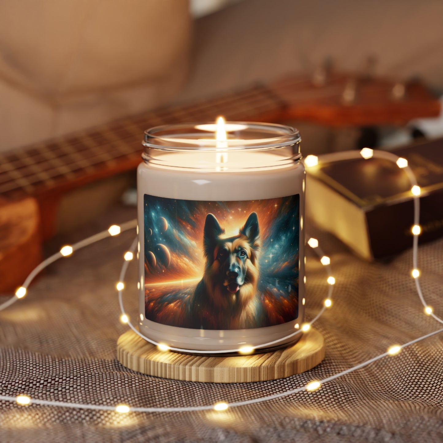 Sci-fi and stars-themed German Shepherd Scented Soy Candle, 9oz