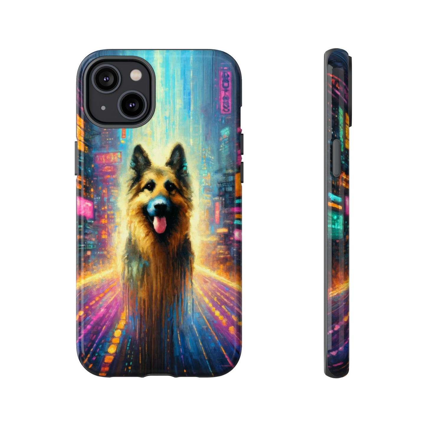 Impressionism meets cyberpunk German Shepherd Phone Case