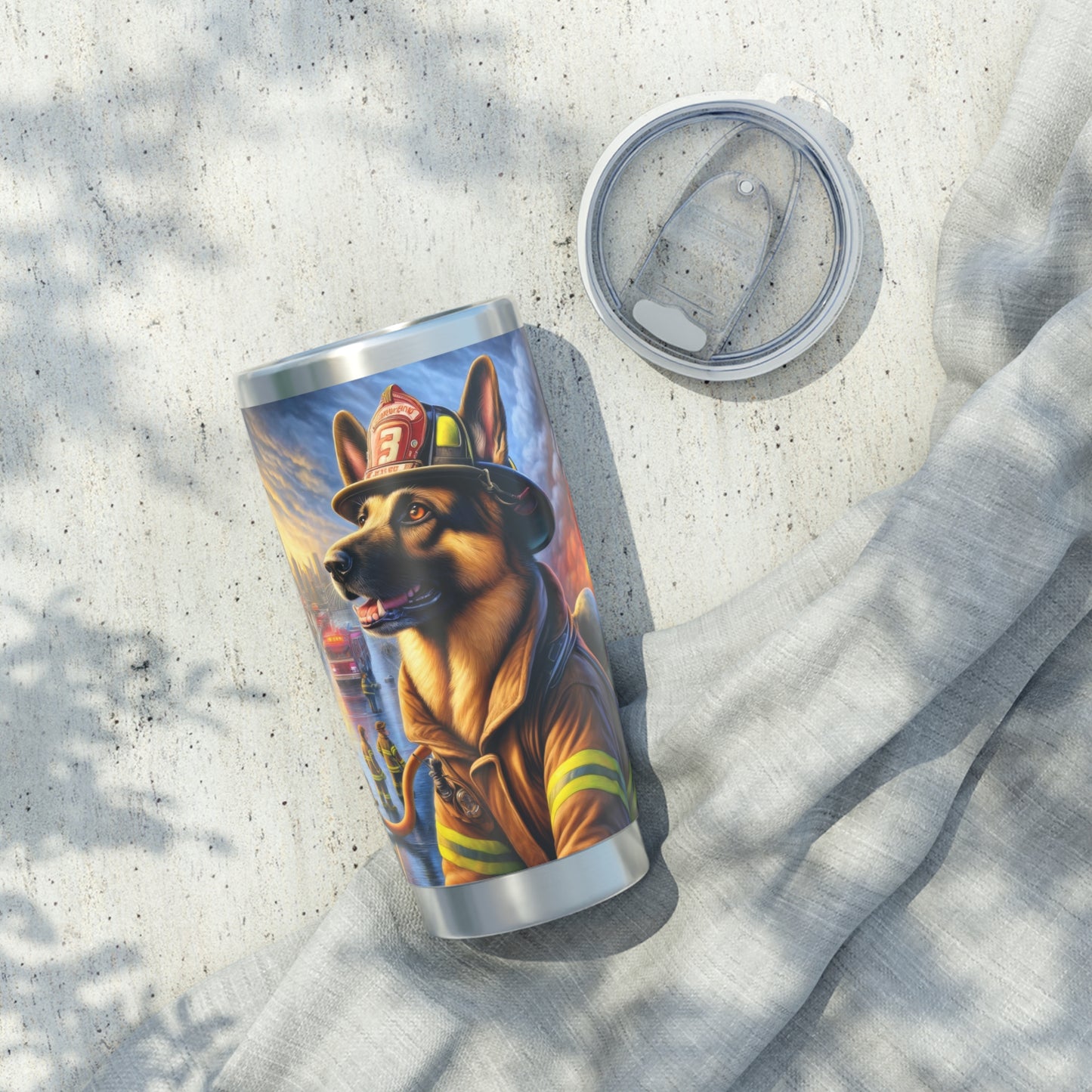 German Shepherd Working as a Fireman 20oz Tumbler