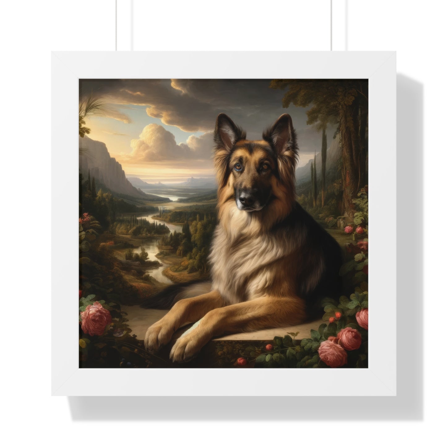 Romanticism inspired German Shepherd Framed Poster Painting 16x16