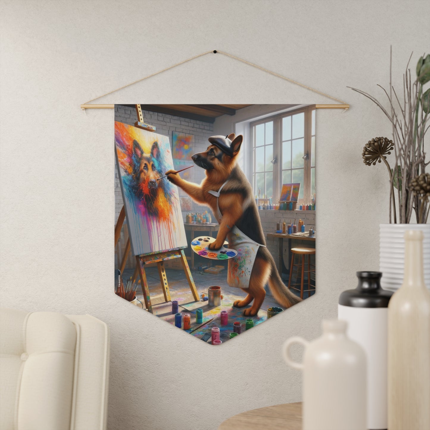 German Shepherd Painting on a Canvas Pennant