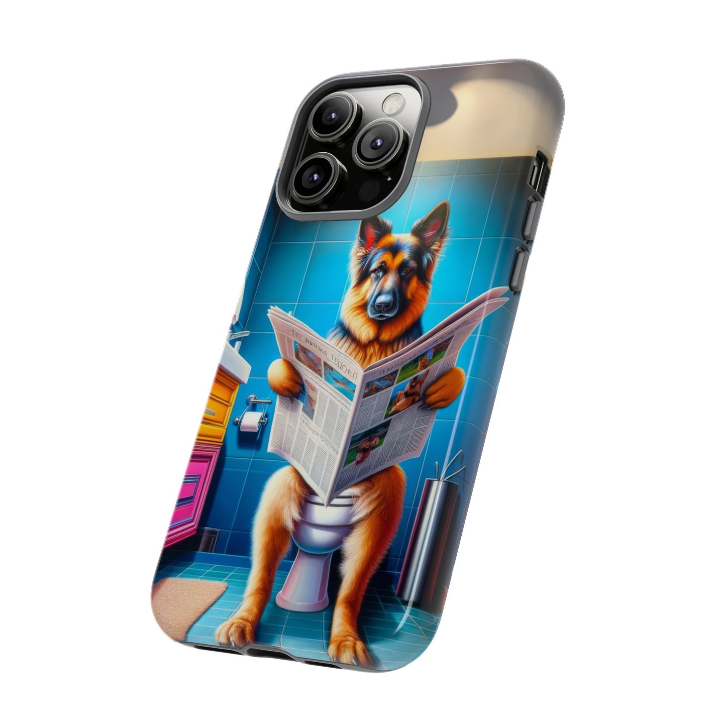 German Shepherd using a toilet Phone Case