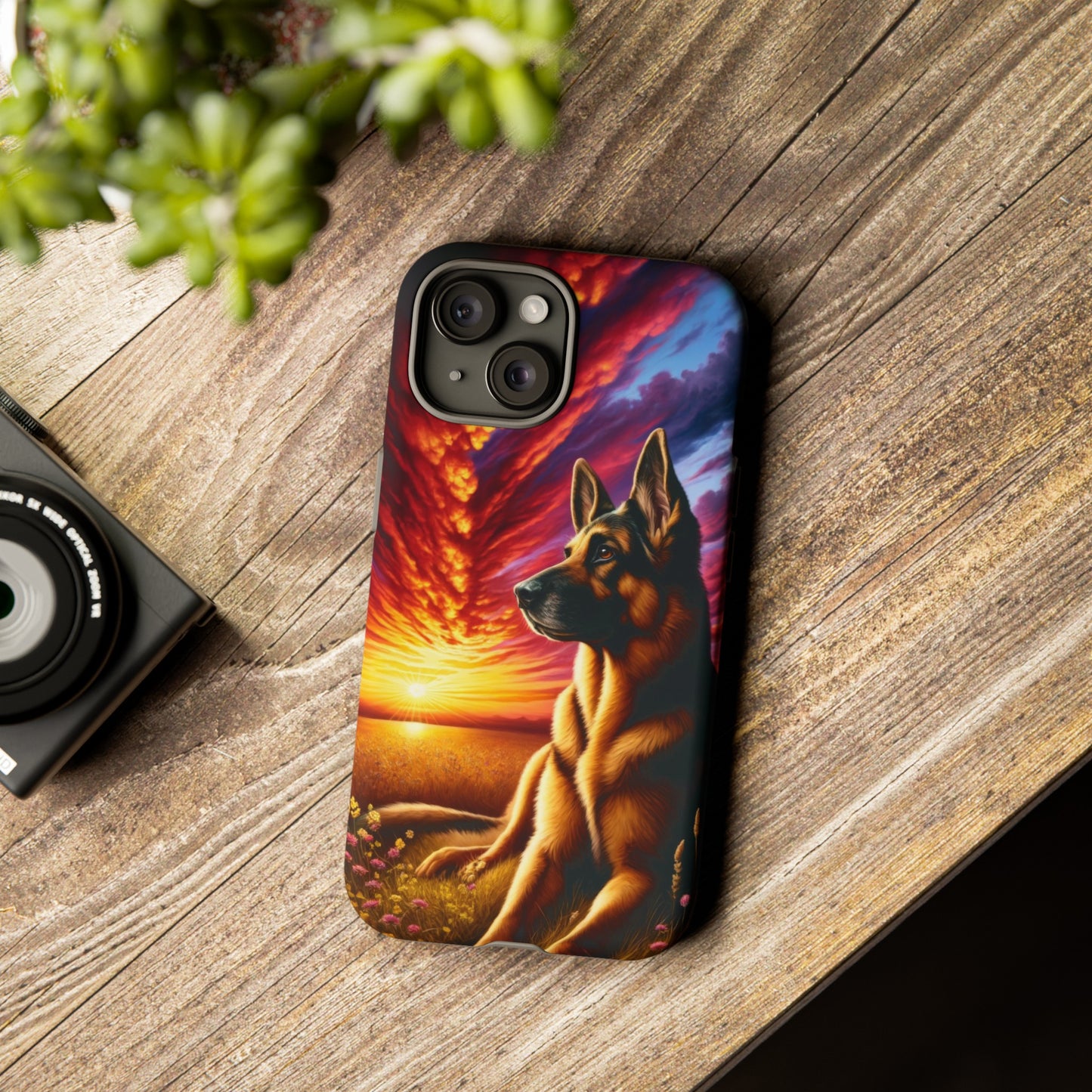 German Shepherd Watching a Sunset Phone Case