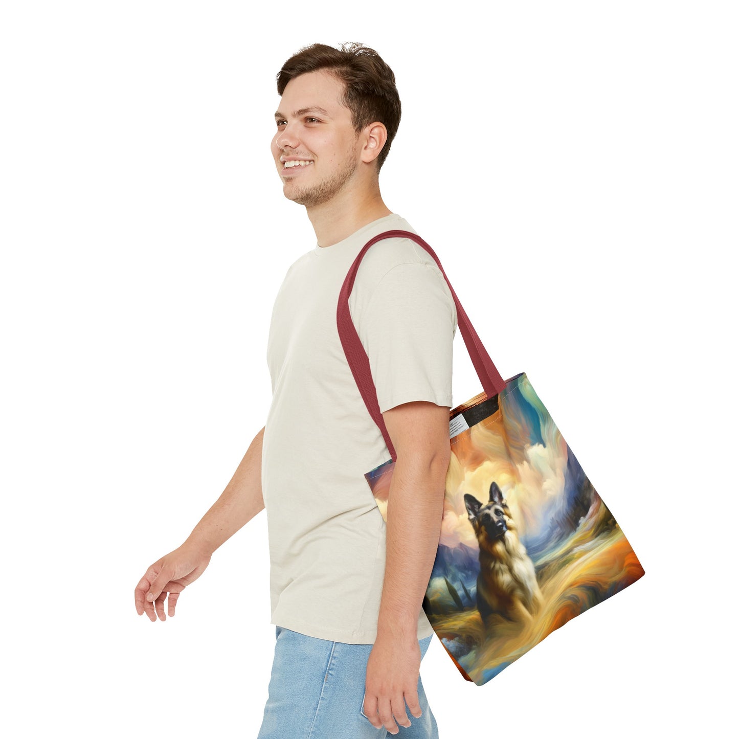 German Shepherd in an impressionist and surreal landscape Tote Bag