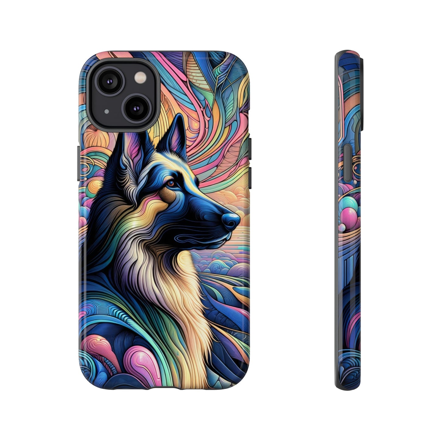 Art nouveau and vaporwave German Shepherd Phone Case