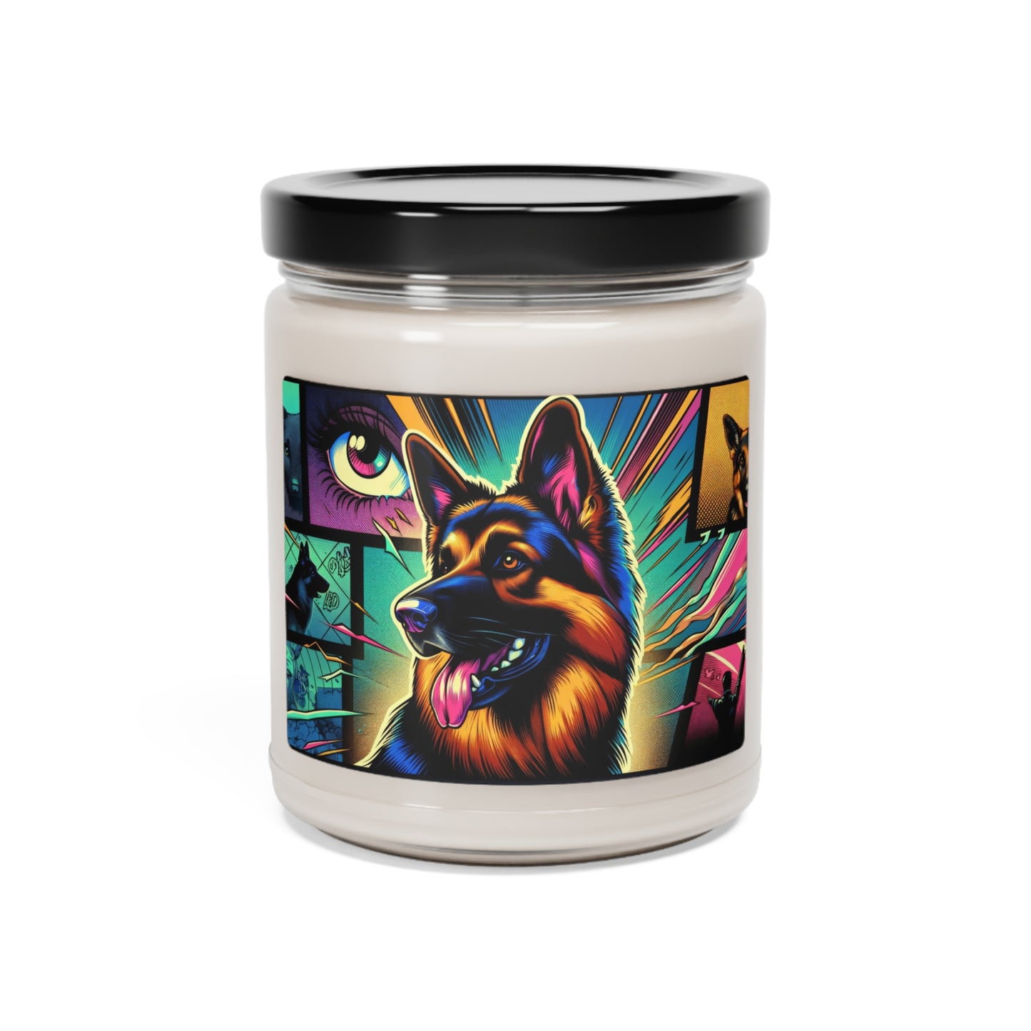 Comic book style German Shepherd Scented Soy Candle, 9oz